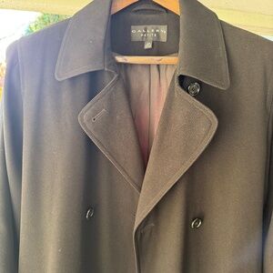 Gallery Petite long black double breasted women’s trench coat